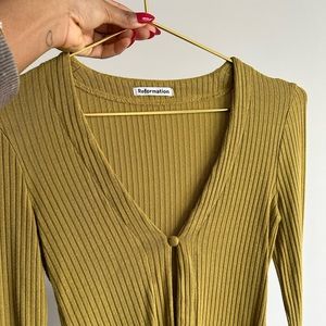 Olive green plunge neckline long sleeve top